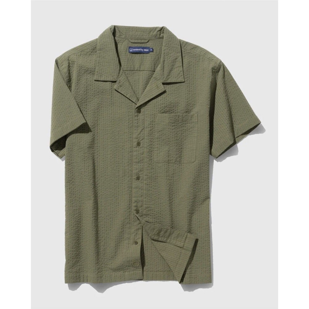 United By Blue Men’s M Green Seersucker The Camp Shirt Short Sleeve Button Down